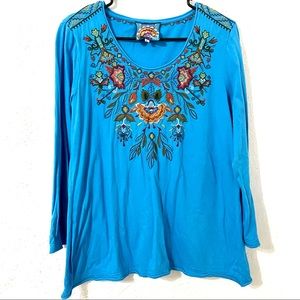 Johnny Was Blue Embroidered Shirt L